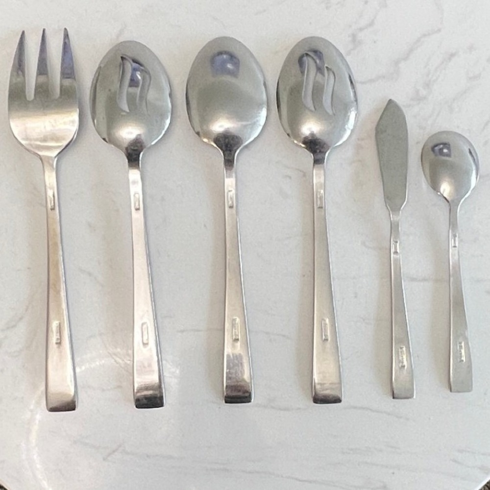 Libbey Flatware Serving Set Stainless Steel Retro Modern Hostess Utensils‎ - Picture 4 of 8